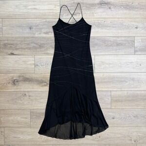 Vintage‎ Whimsigoth Y2K Black Sheer Mesh Mermaid Midi Dress Stretchy Byer Too